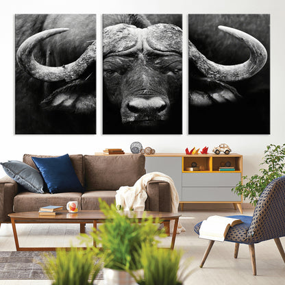 75273-MGV-CV-36X24-Buffalo Wall Art – Black and White African Buffalo Canvas Print, Rustic Wildlife Animal Artwork for Farmhouse, Living Room,