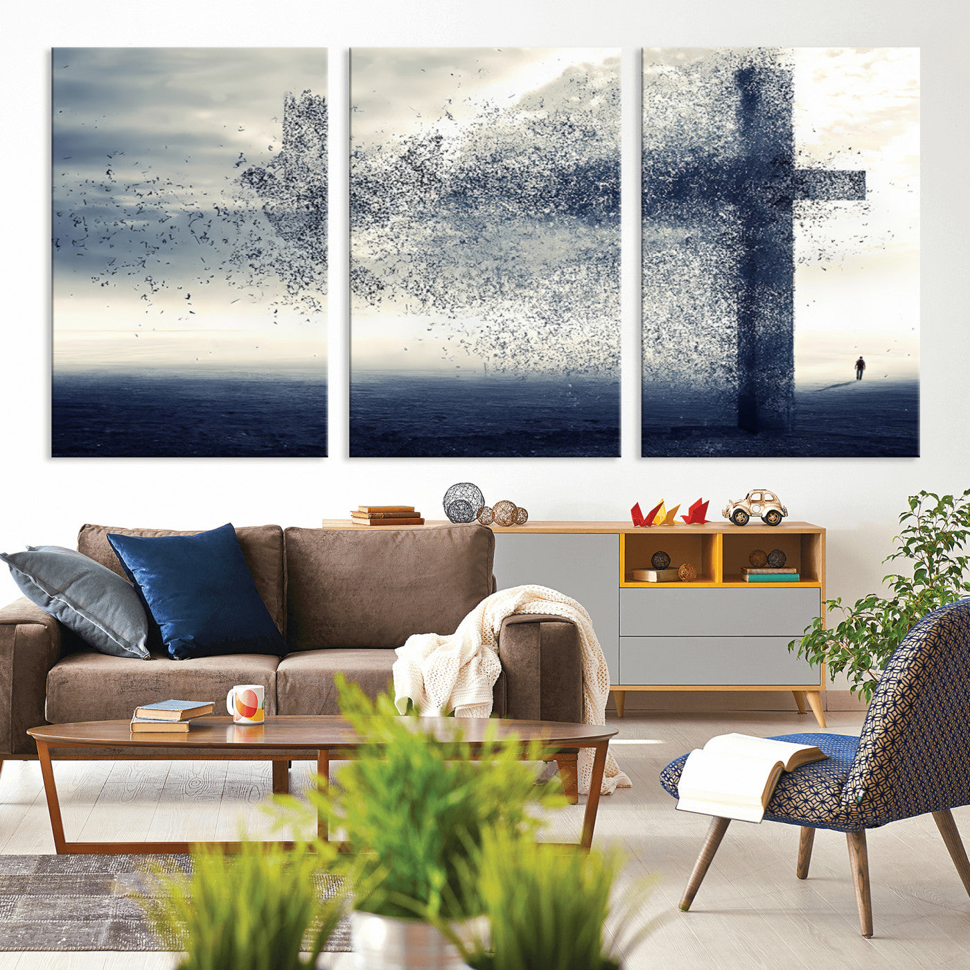 55718-MGV-CV-36X24-Surreal Cross Wall Art – Spiritual Faith Canvas Print, Abstract Christian Artwork with Modern Religious Symbol for Living Room,