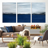62197-MGV-CV-36X24-Abstract Ocean Wall Art – Minimalist Blue and White Canvas Print, Modern Coastal Seascape Painting for Bedroom, Living Room or