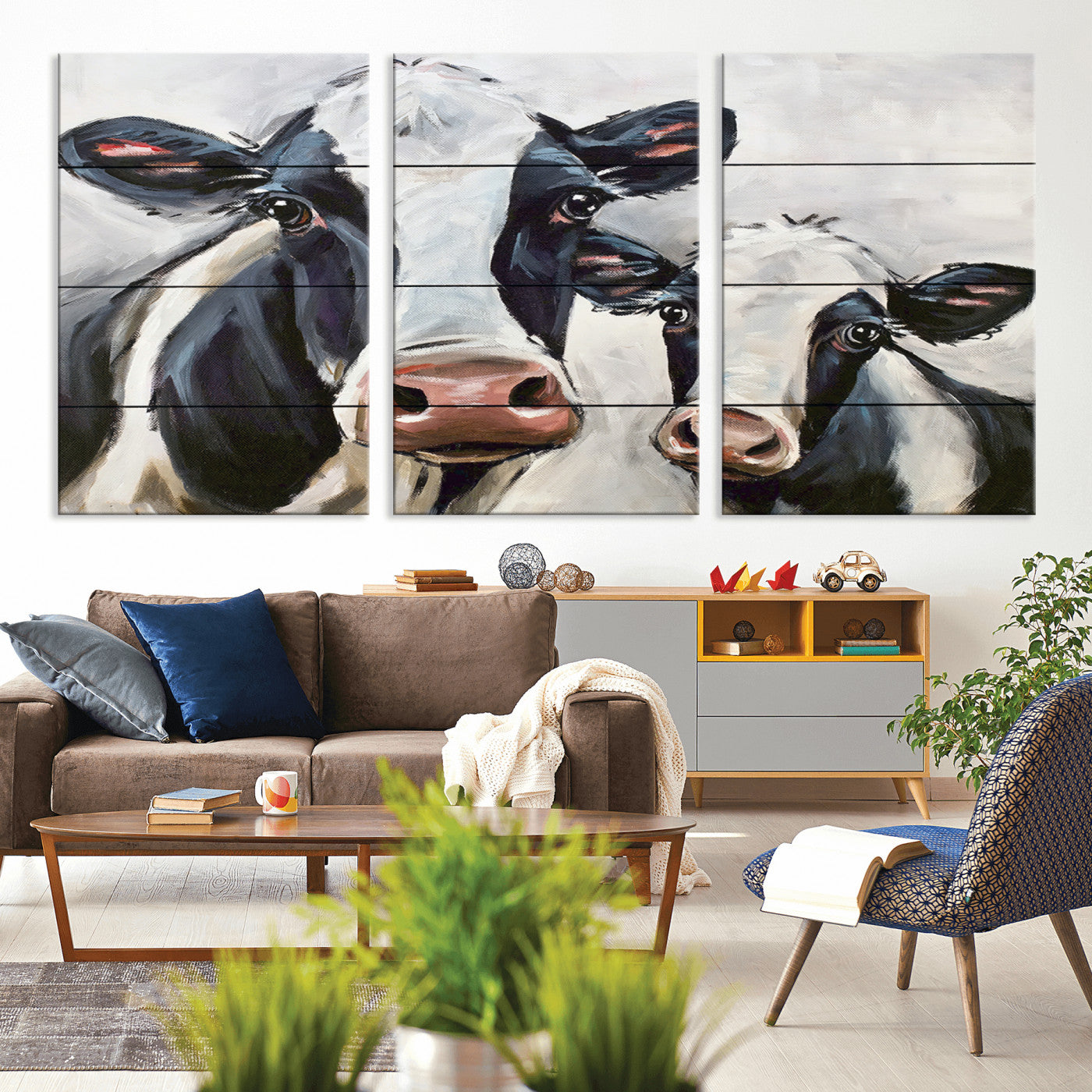 28934-MGV-CV-36X24-Farmhouse Cow Wall Art – Rustic Black and White Dairy Cattle Canvas Print, Country Barn Animal Painting for Kitchen, Living Room