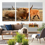 53461-MGV-CV-36X24-Highland Cow Family Wall Art – Rustic Farmhouse Animal Canvas Print, Country Decor for Living Room, Bedroom or Office, Calf and
