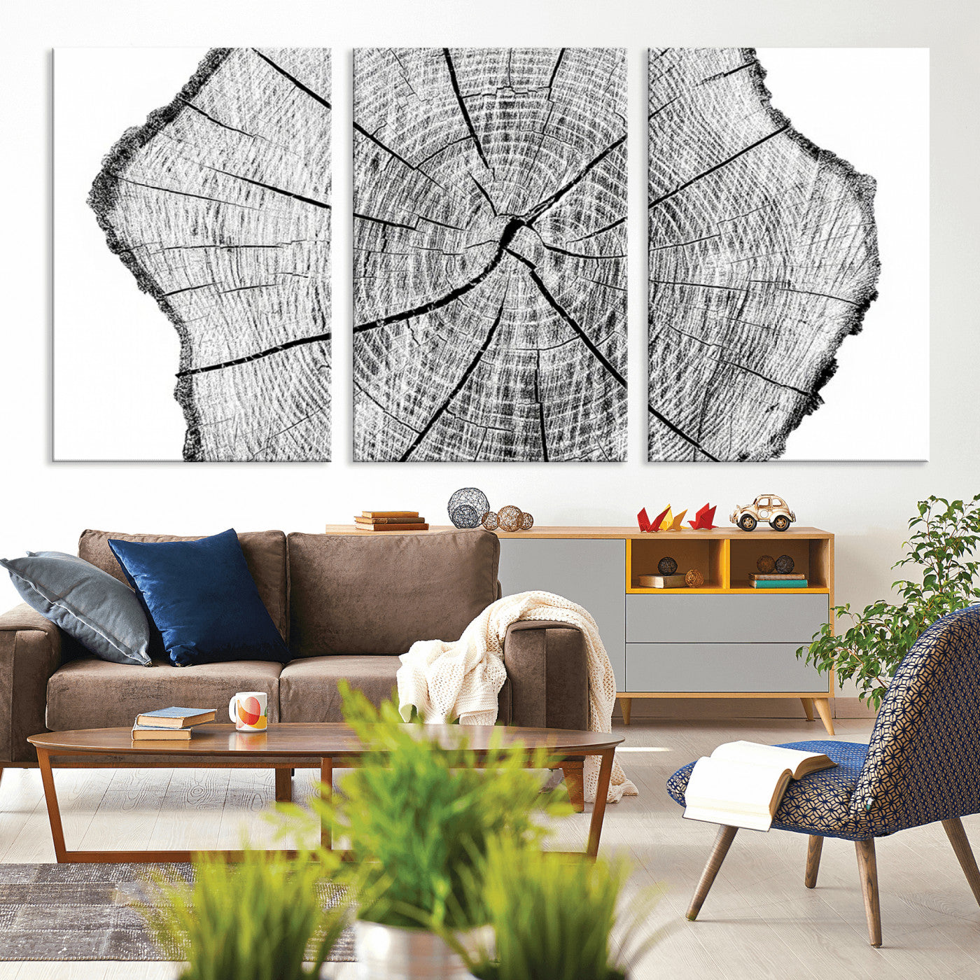 98709-MGV-CV-36X24-Tree Ring Wall Art – Black and White Canvas Print Rustic Wood Cross Section, Minimal Nature Inspired Decor for Living Room,