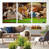 34228-MGV-CV-36X24-Dogs Playing Pool Wall Art Canvas Print, Framed Funny Dog Art Picture Print, Dog Perfect Game Room Decor Artwork