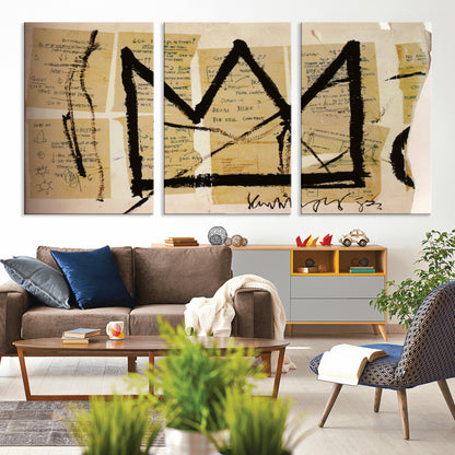 37215-MGV-CV-36X24-Abstract Crown Wall Art – Urban Graffiti Style Canvas Print Modern Street Art Design, Bold Contemporary Decor for Living Room,