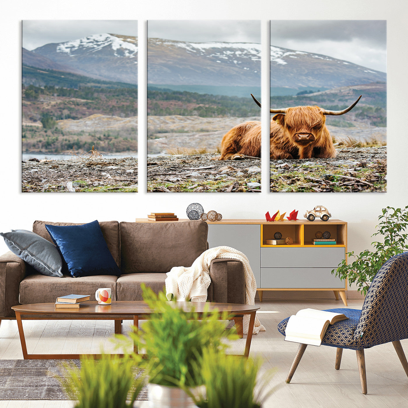 80252-MGV-CV-36X24-Scottish Cow Wall Art Canvas Print, Framed Highland Cow Art Picture Print, Highland Cattle Perfect Rustic Farmhouse Decor Artwork