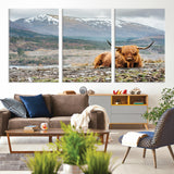 80252-MGV-CV-36X24-Scottish Cow Wall Art Canvas Print, Framed Highland Cow Art Picture Print, Highland Cattle Perfect Rustic Farmhouse Decor Artwork