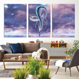 66864-MGV-CV-36X24-Fantasy Dragon Wall Art – Mystical Canvas Print Girl and Sky Serpent Dreamlike Clouds, Magical Anime Inspired Decor for Living