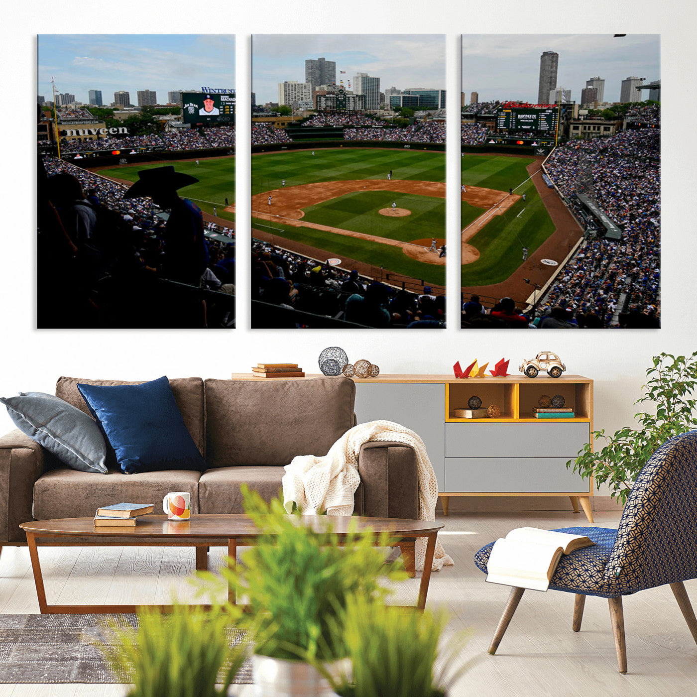 34859-MGV-CV-36X24-Wrigley Field Wall Art Canvas Print, Framed Chicago Cubs Stadium Art Picture Print, Wrigley Stadium Field Perfect Sport Room Decor