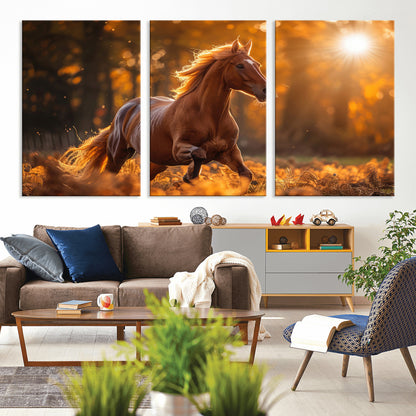 92144-MGV-CV-36X24-Sunset Horse Wall Art Canvas Print, Framed Horse Barn Art Picture Print, Majestic Horse Perfect Rustic Farmhouse Decor Artwork