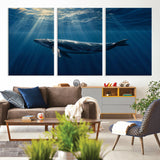 18052-MGV-CV-36X24-Whale Wall Art – Majestic Ocean Canvas Print Marine Life Underwater Sunlight Scene, Nautical Coastal Decor for Living Room,