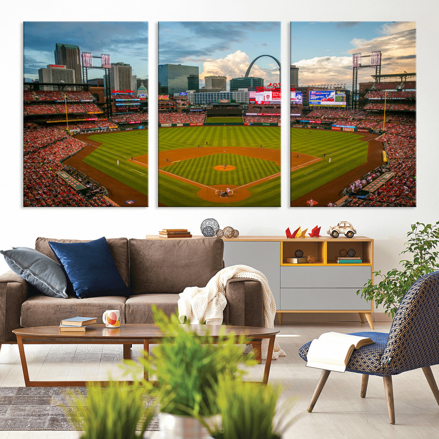 91908-MGV-CV-36X24-Baseball Stadium Wall Art – Canvas Print Game Day Field City Skyline Iconic Arch Scene Sports Photography, Decor for Game Room,