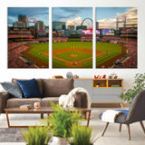 91908-MGV-CV-36X24-Baseball Stadium Wall Art – Canvas Print Game Day Field City Skyline Iconic Arch Scene Sports Photography, Decor for Game Room,
