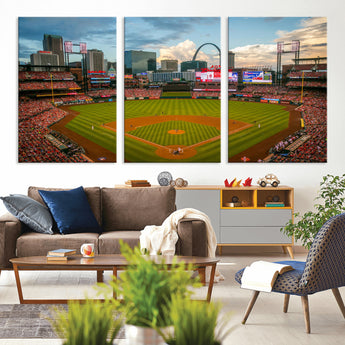 91908-MGV-CV-36X24-Baseball Stadium Wall Art – Canvas Print Game Day Field City Skyline Iconic Arch Scene Sports Photography, Decor for Game Room,
