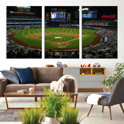 25148-MGV-CV-36X24-Baseball Stadium Wall Art – Canvas Print Night Game Packed Crowd Bright Lights Sports Photography, Dynamic Decor for Game Room,