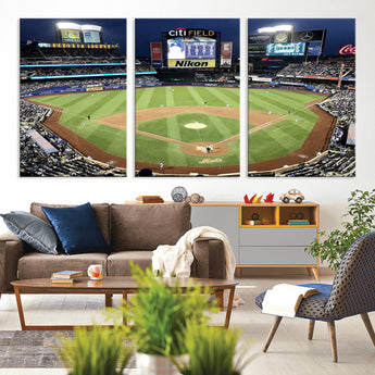 87666-MGV-CV-36X24-City Field Stadium Wall Art Canvas Print, Framed New York Stadium Art Picture Print, Citi Field Stadium Perfect Sport Room Decor