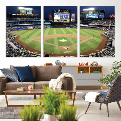 87666-MGV-CV-36X24-City Field Stadium Wall Art Canvas Print, Framed New York Stadium Art Picture Print, Citi Field Stadium Perfect Sport Room Decor