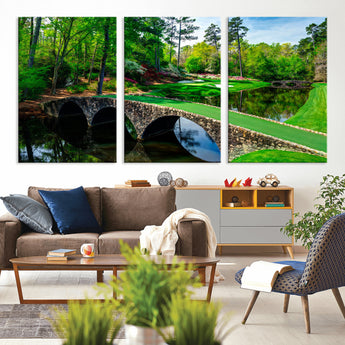 57655-MGV-CV-36X24-Golf Course Wall Art – Canvas Print Scenic Green Fairway Stone Bridge Water Reflection Landscape, Classic Sports Decor for Office,