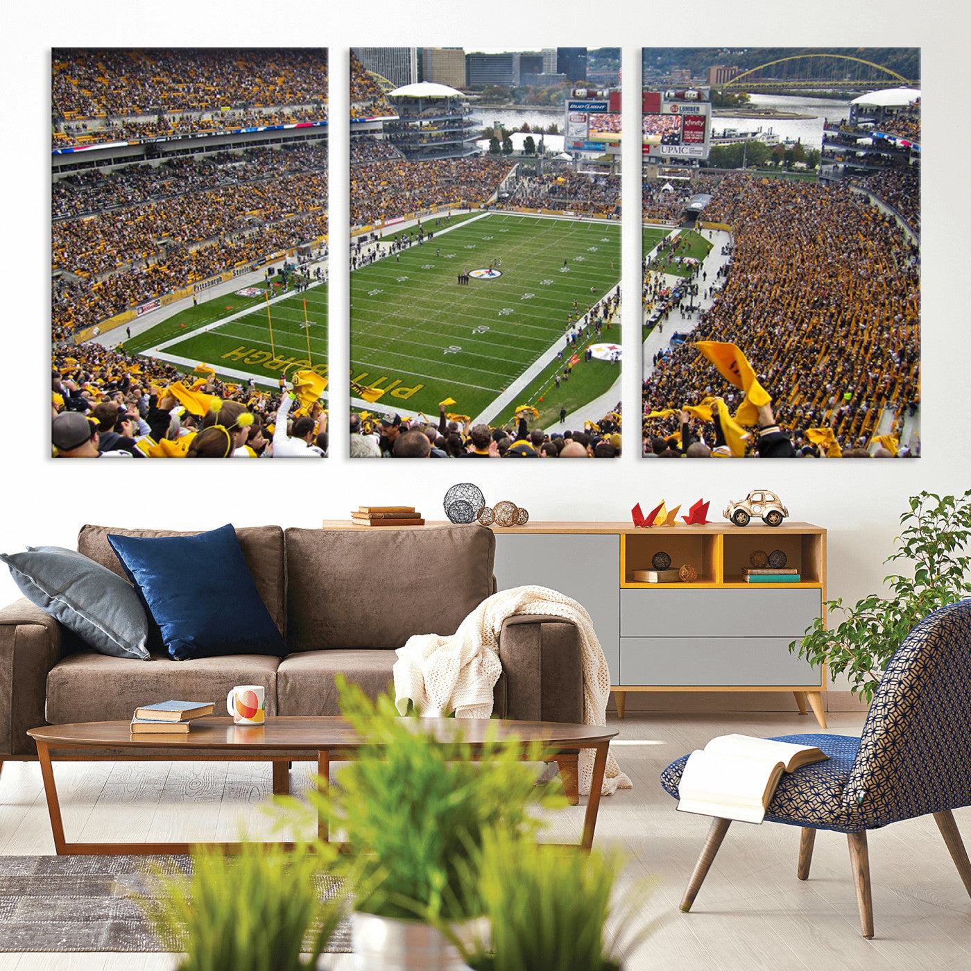51419-MGV-CV-36X24-Heinz Field Wall Art Canvas Print, Framed Pittsburgh Stadium Field Art Picture Print, Heinz Stadium Field Perfect Sports Room