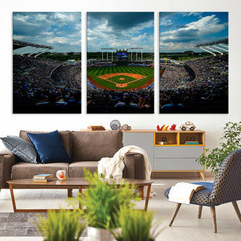 37127-MGV-CV-36X24-Kauffman Stadium Wall Art Canvas Print, Framed Kansas City Royals Field Art Picture Print, Baseball Stadium Perfect Sport Room