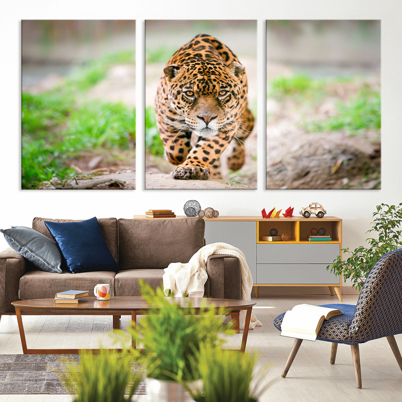 75066-MGV-CV-36X24-Leopard Wall Art Canvas Print, Framed Wild Animal Art Picture Print, Blue Eye Leopard Perfect Wild Minimal Decor Artwork