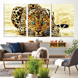 45281-MGV-CV-36X24-Blue Eye Leopard Wall Art Canvas Print, Framed Leopard Painting Art Picture Print, Big Cat Perfect Safari Wildlife Decor Artwork
