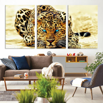 45281-MGV-CV-36X24-Blue Eye Leopard Wall Art Canvas Print, Framed Leopard Painting Art Picture Print, Big Cat Perfect Safari Wildlife Decor Artwork