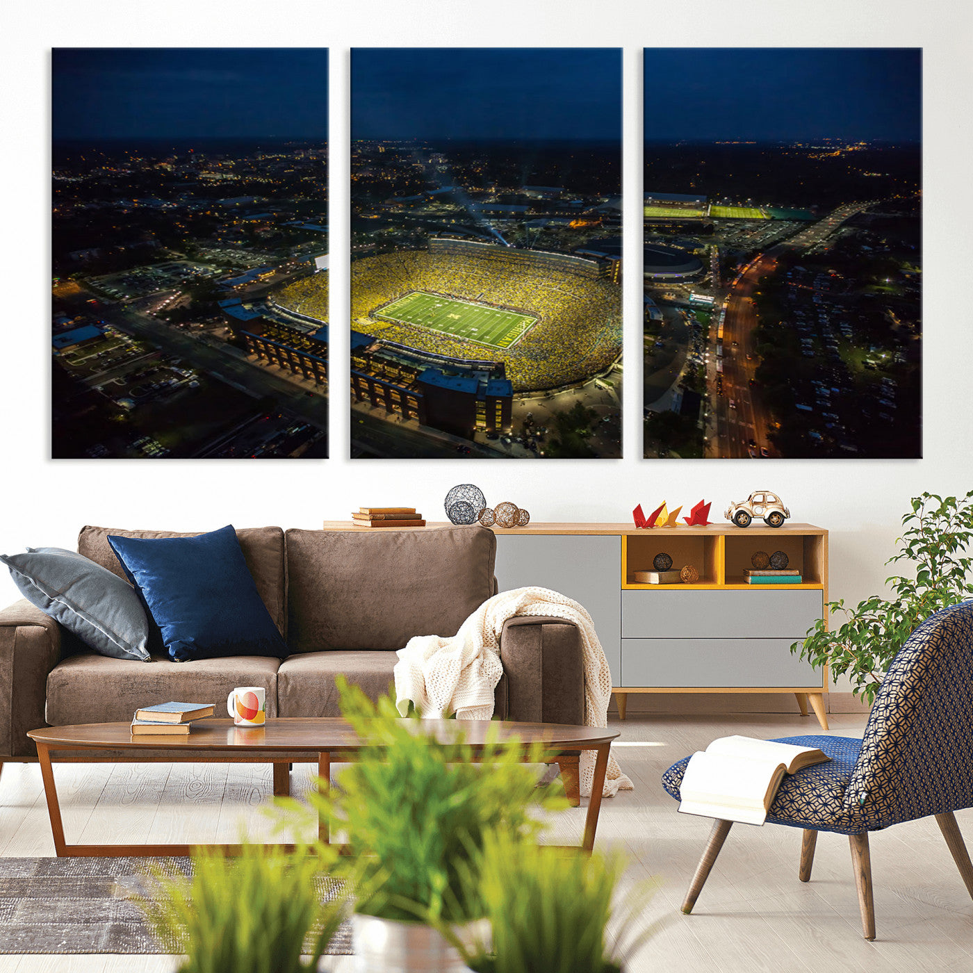 52519-MGV-CV-36X24-Michigan Football Stadium Wall Art Canvas Print, Framed Michigan Stadium Art Picture Print, Michigan Wolverines Field Perfect