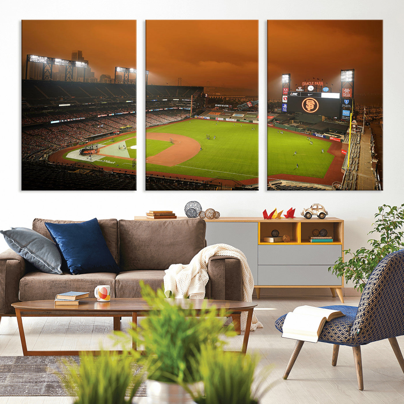 31315-MGV-CV-36X24-Oracle Park Stadium Wall Art Canvas Print, Framed California Stadium Art Picture Print, Oracle Park Field Perfect Sport Room Decor