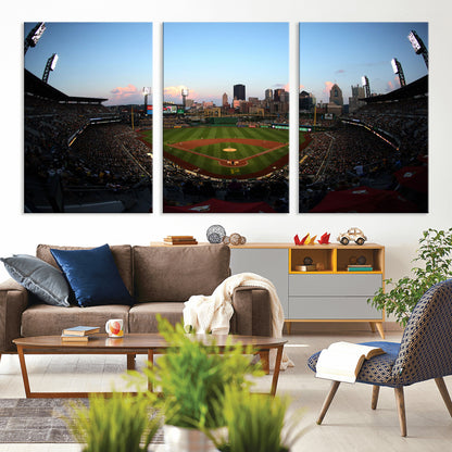 67670-MGV-CV-36X24-PNC Park Stadium Wall Art Canvas Print, Framed Pittsburgh Pirates Stadium Art Picture Print, PNC Park Field Perfect Sport Room