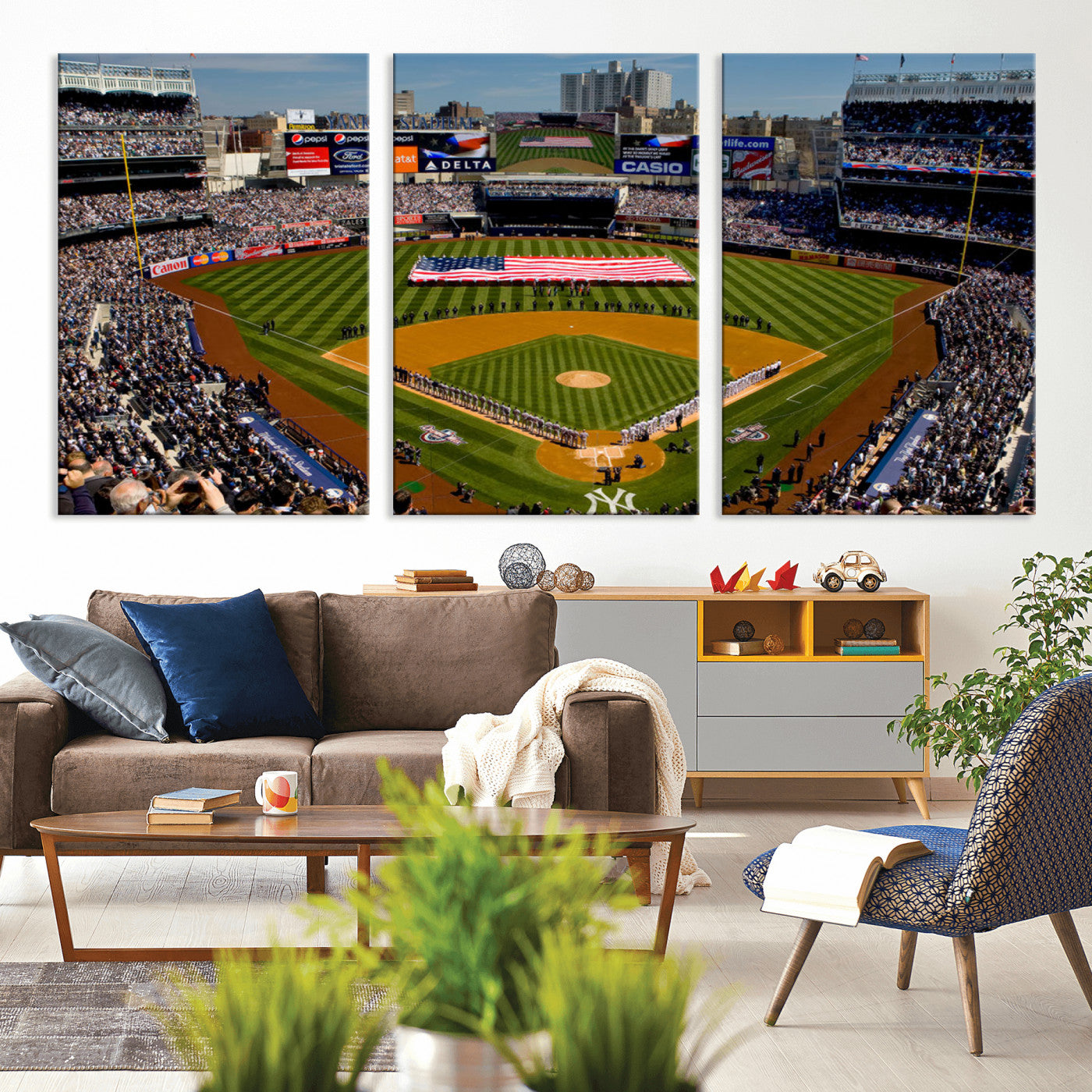 20879-MGV-CV-36X24-Yankee Stadium Wall Art Canvas Print, Framed New York Stadium Art Picture Print, Yankee Field Perfect Sport Room Decor Artwork
