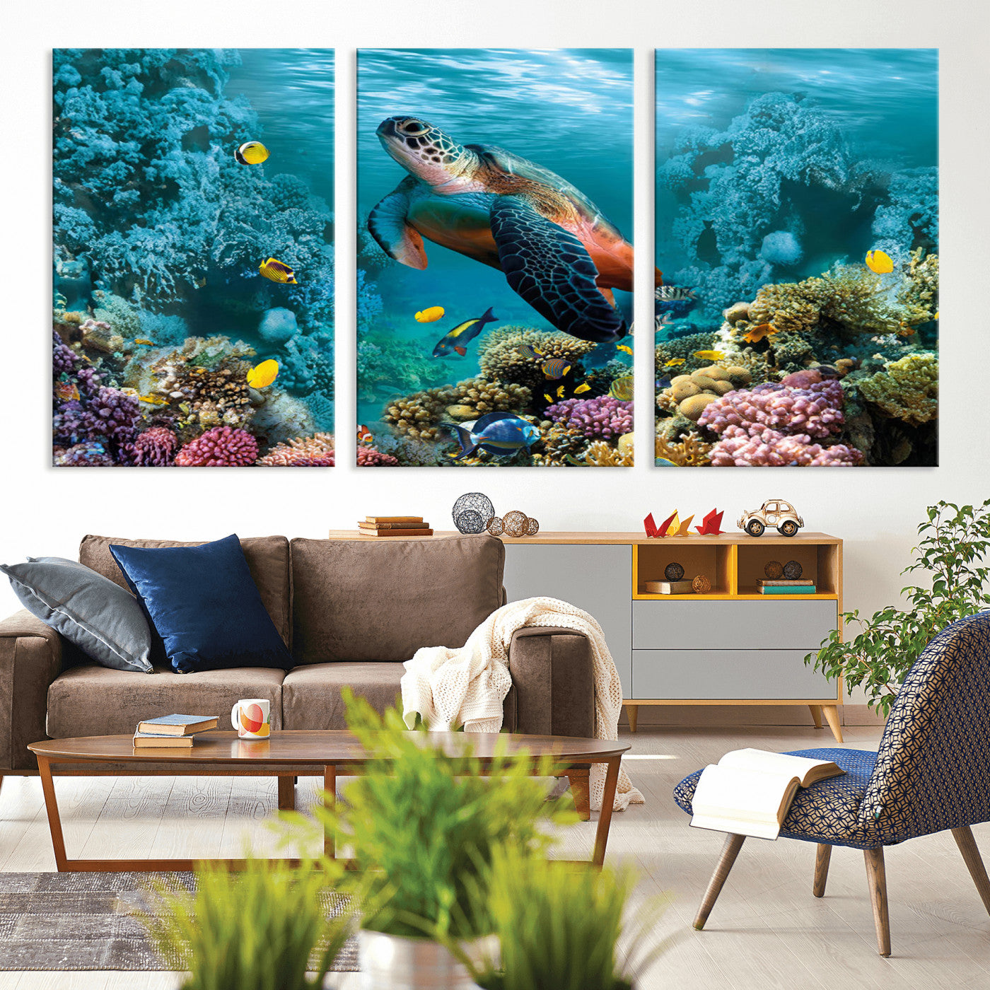 38661-MGV-CV-36X24-Sea Turtle Wall Art Canvas Print, Framed Ocean Wildlife Art Picture Print, Turtle Perfect Coastal Nature Decor Artwork