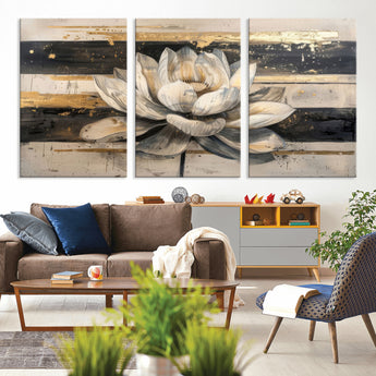 18807-MGV-CV-36X24-Lotus Flower Wall Art Canvas Print, Framed Abstract Lotus Art Picture Print, White Lotus Flower Perfect Abstract Floral Decor