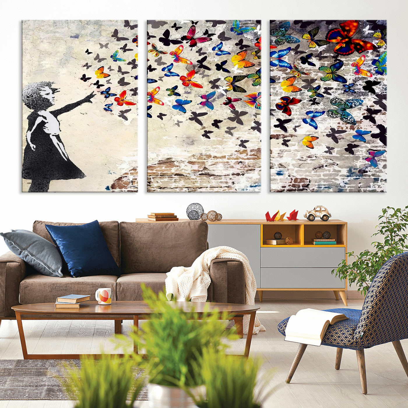97895-MGV-CV-36X24-Girl with Butterflies Wall Art – Colorful Street Art Style Canvas Print, Modern Graffiti-Inspired Butterfly Artwork for Living