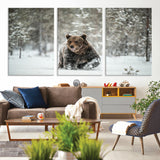 43350-MGV-CV-36X24-Wild Bear in Snow Wall Art – Majestic Wildlife Photography Print, Winter Forest Nature Decor for Cabin, Lodge, Rustic Home,