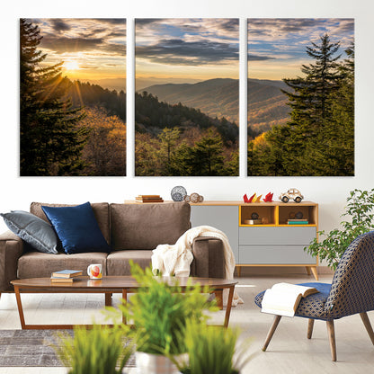 73692479-MGV-CV-36X24-Smoky Mountains Wall Art Canvas Print, Framed Forest Mountain Art Picture Print, Spring Mountain Perfect Spring Style Decor