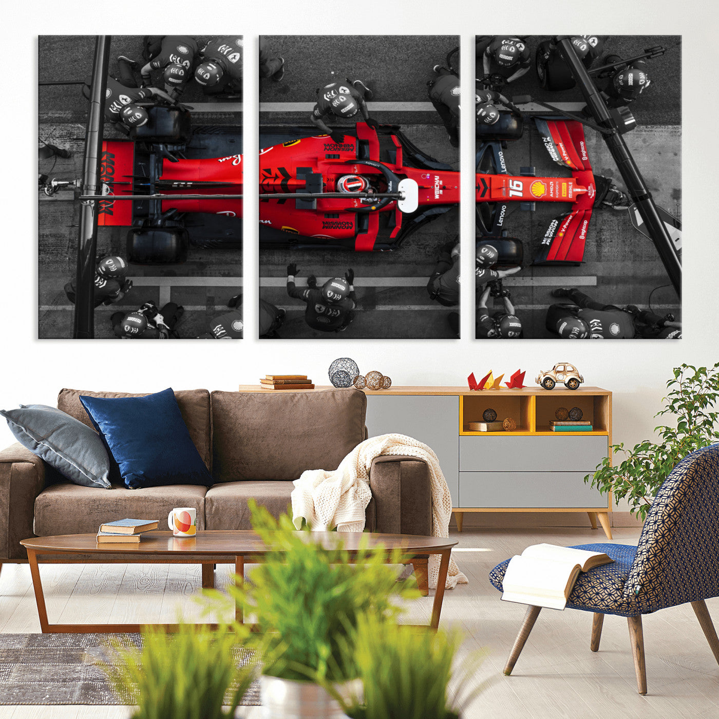 99356-MGV-CV-36X24-Ferrari Pit Stop Wall Art – Formula 1 Racing Car Canvas Print, Red Speed Machine Motorsport Decor for Office, Garage, Man Cave or