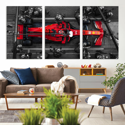 99356-MGV-CV-36X24-Ferrari Pit Stop Wall Art – Formula 1 Racing Car Canvas Print, Red Speed Machine Motorsport Decor for Office, Garage, Man Cave or