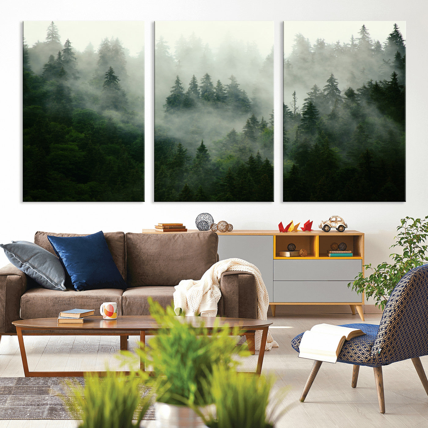 167720496-MGV-CV-36X24-Misty Forest Wall Art – Serene Evergreen Trees Canvas Print, Foggy Mountain Nature Landscape Decor for Bedroom, Living Room or