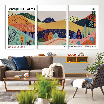 66936-MGV-CV-36X24-Kusama Wall Art – Vibrant Abstract Hills Canvas Print, Japanese Modern Landscape Poster for Living Room, Office, Studio or