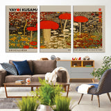 38013-MGV-CV-36X24-Yayoi Kusama Inspired Mushroom Garden Wall Art – Whimsical Botanical Canvas Print, Surreal Nature Poster, Fantasy Floral Artwork