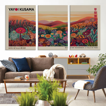66096-MGV-CV-36X24-Yayoi Kusama Wall Art – Sunset Floral Landscape Canvas Print, Vibrant Flower Garden Panorama for Living Room, Bedroom or Office