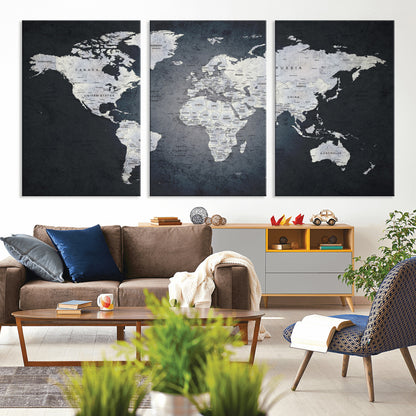 19124-MGV-CV-36X24-Modern World Map Wall Art – Black and White Canvas Print, Minimalist Global Map Decor for Office, Study, Bedroom or Living Room