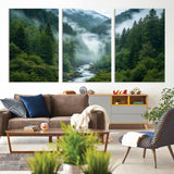 69453-MGV-CV-36X24-Mountain Forest Wall Art – Misty River and Evergreen Landscape Canvas Print, Nature Photography Poster for Living Room, Bedroom,