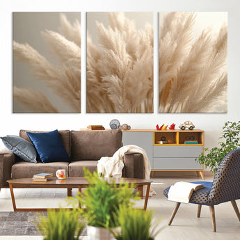 50300-MGV-CV-36X24-Pampas Grass Wall Art Canvas Print, Framed Minimalist Pampas Grass Art Picture Print, Beige Pampas Grass Perfect Minimalist Boho
