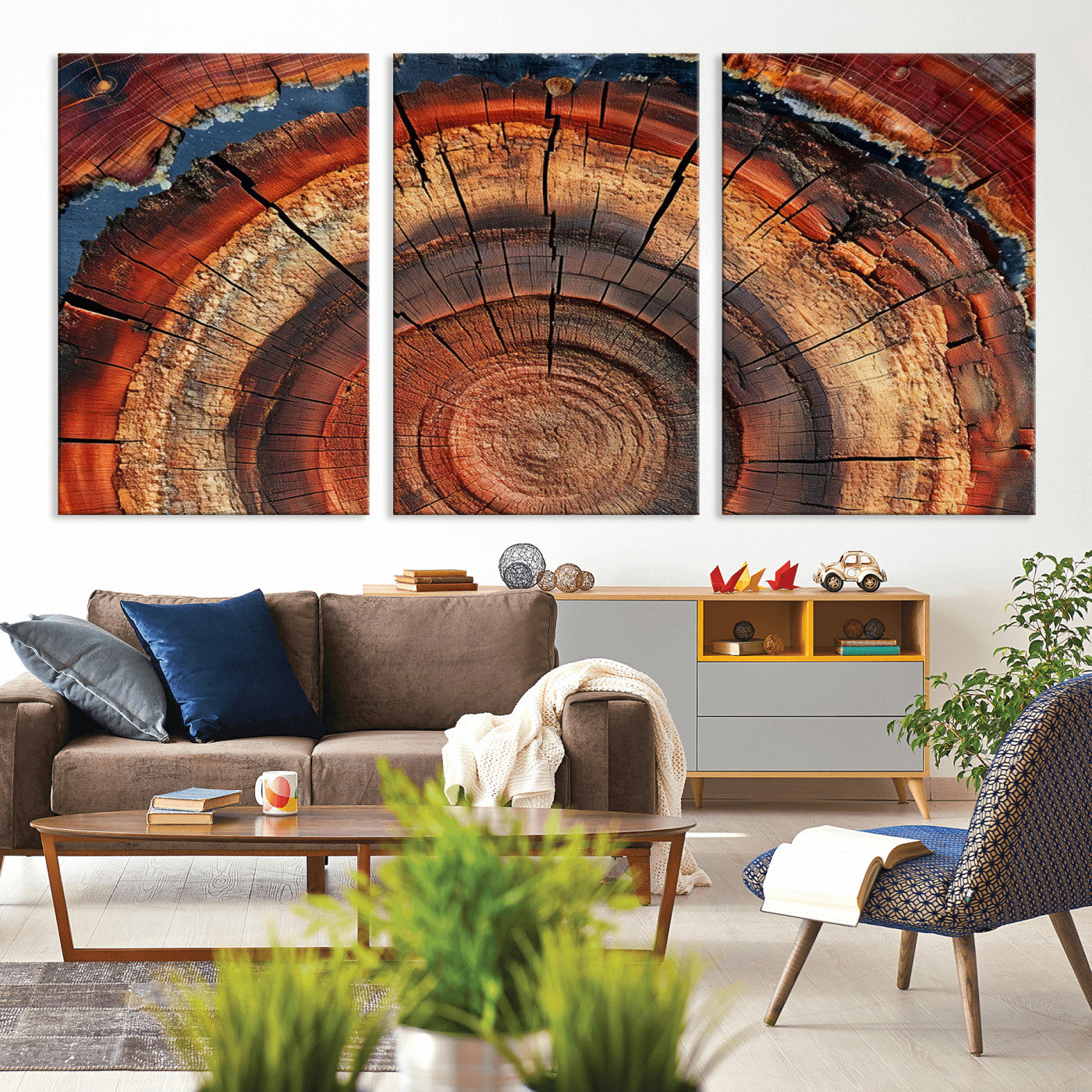 28555-MGV-CV-36X24-Tree Ring Wall Art – Rustic Wood Grain Canvas Print, Natural Texture Abstract Artwork Poster for Living Room, Bedroom, Office,