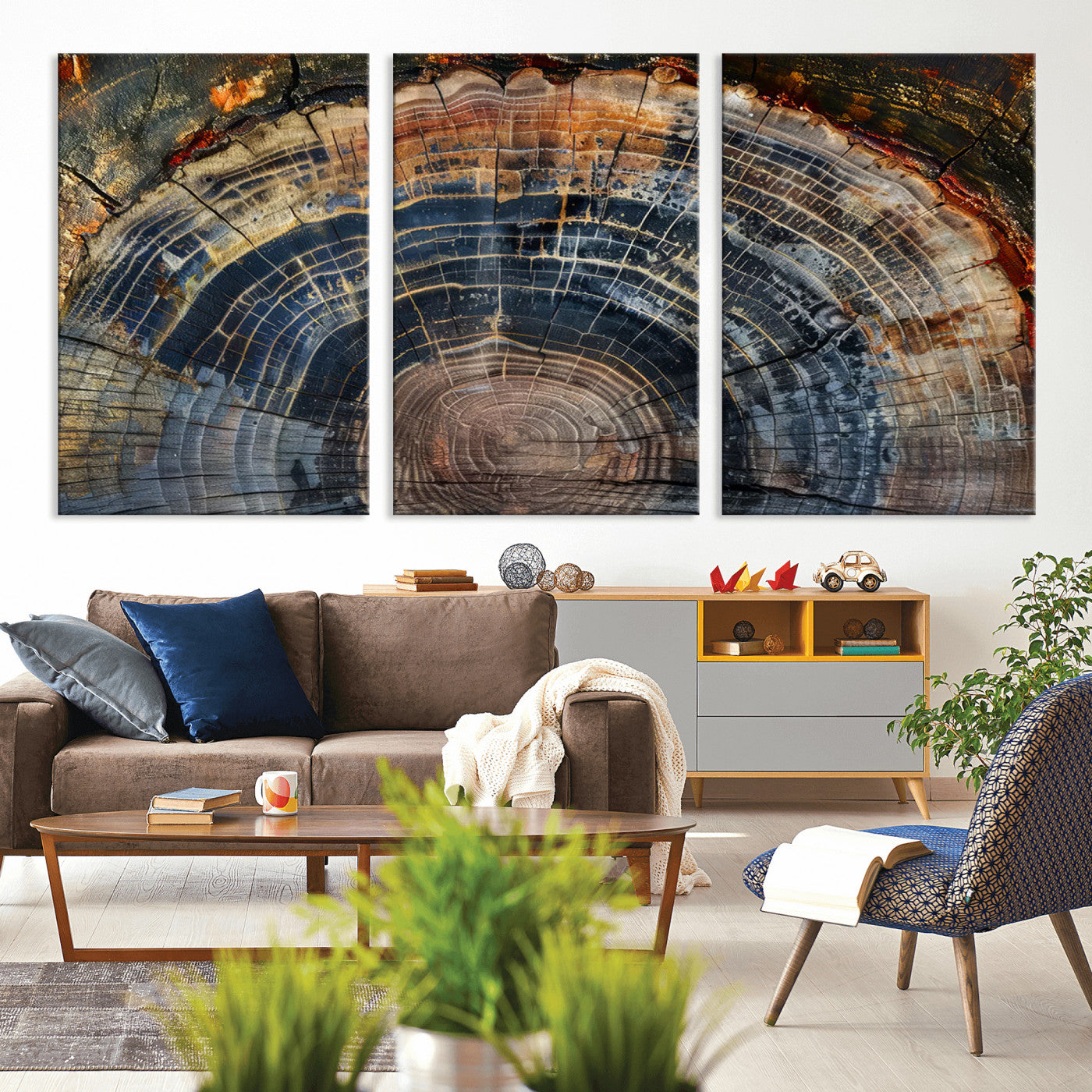16193-MGV-CV-36X24-Tree Ring Wall Art – Abstract Wood Grain Canvas Print, Rustic Nature Texture Artwork Poster for Living Room, Bedroom, Office,