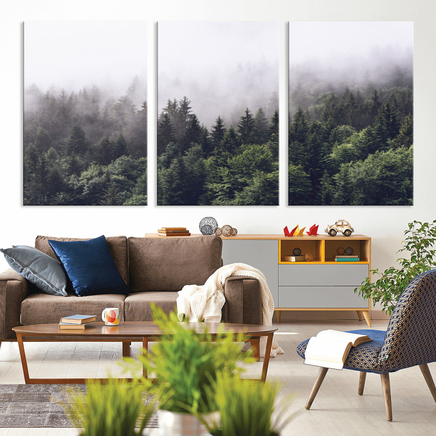 42578900-MGV-CV-36X24-Misty Pine Forest Wall Art – Tranquil Foggy Mountain Canvas Print, Nature Landscape Décor for Bedroom, Living Room, Cabin or