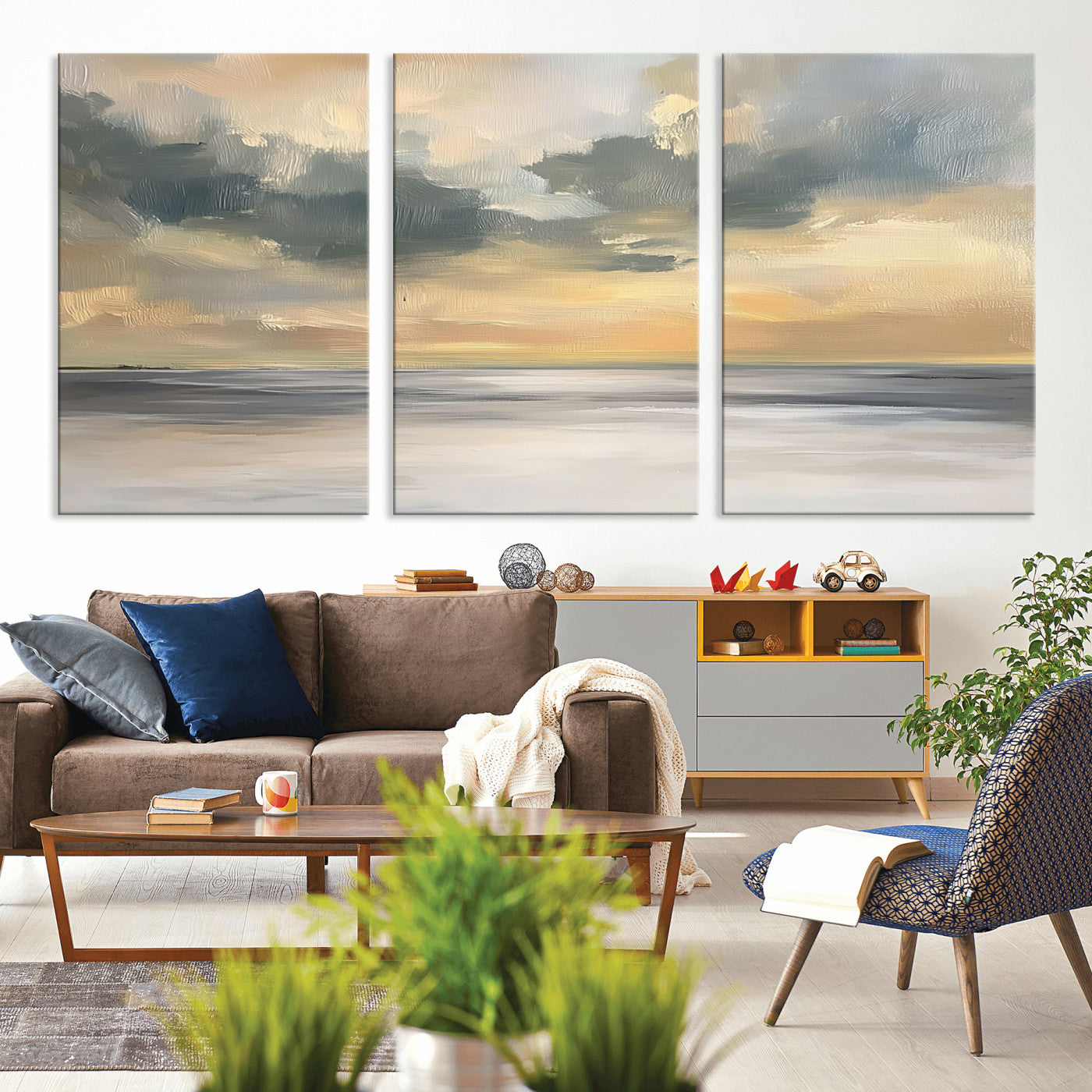 45544-MGV-CV-36X24-Ocean Sunset Wall Art – Serene Seascape Canvas Print with Golden Sky and Calm Water, Coastal Beach Artwork for Living Room,