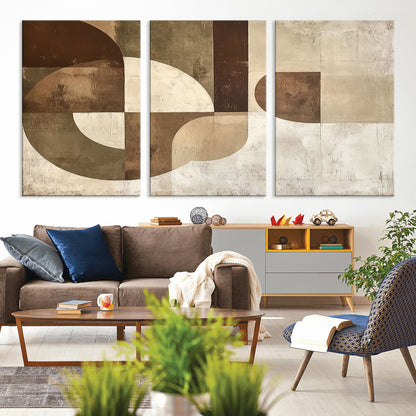 59767-MGV-CV-36X24-Abstract Geometric Shapes Wall Art – Modern Minimalist Canvas Print, Neutral Brown Beige Tan Artwork for Living Room, Bedroom,