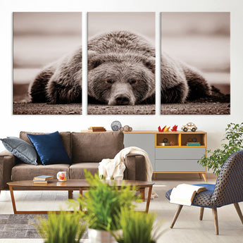 20611-MGV-CV-36X24-Grizzly Bear Wall Art – Majestic Wildlife Sepia Canvas Print, Rustic Nature Animal Artwork for Cabin, Lodge, Living Room, Bedroom,